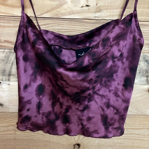 Out From Under size SP Purple & Black Silk Sleeveless Tie-Dye Cropped Blouse - Picture 6 of 7